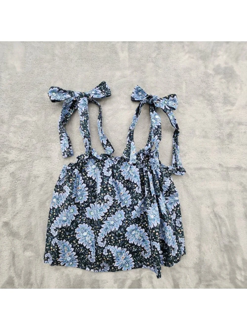 J Crew Tie Shoulder Tank Top XL Paisley Boho Coastal Festival Organic Cotton